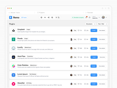 Plugin Marketplace for SaaS Tool UI ai b2b clean figma futuristic install plugins interface marketplace minimal modern plugin dashboard plugin store productivity tool saas saasfactor search filter store tool explorer ux workflow