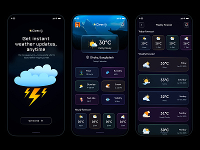 Weather App UI – Stay Updated, Anytime Anywhere app concept app screen choton choton99design clean ui dark mode dark mode ui figma minimal design mobile app mobile ui modern ui neumorphism rain tracker real time weather ui design ux design weather app weather forecast weather ui