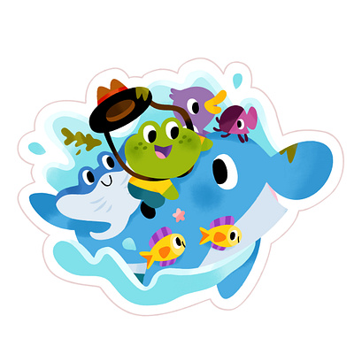 🐬🐸 animal animals cute dolphin frog fun illustration illustrator monday sticker summer water