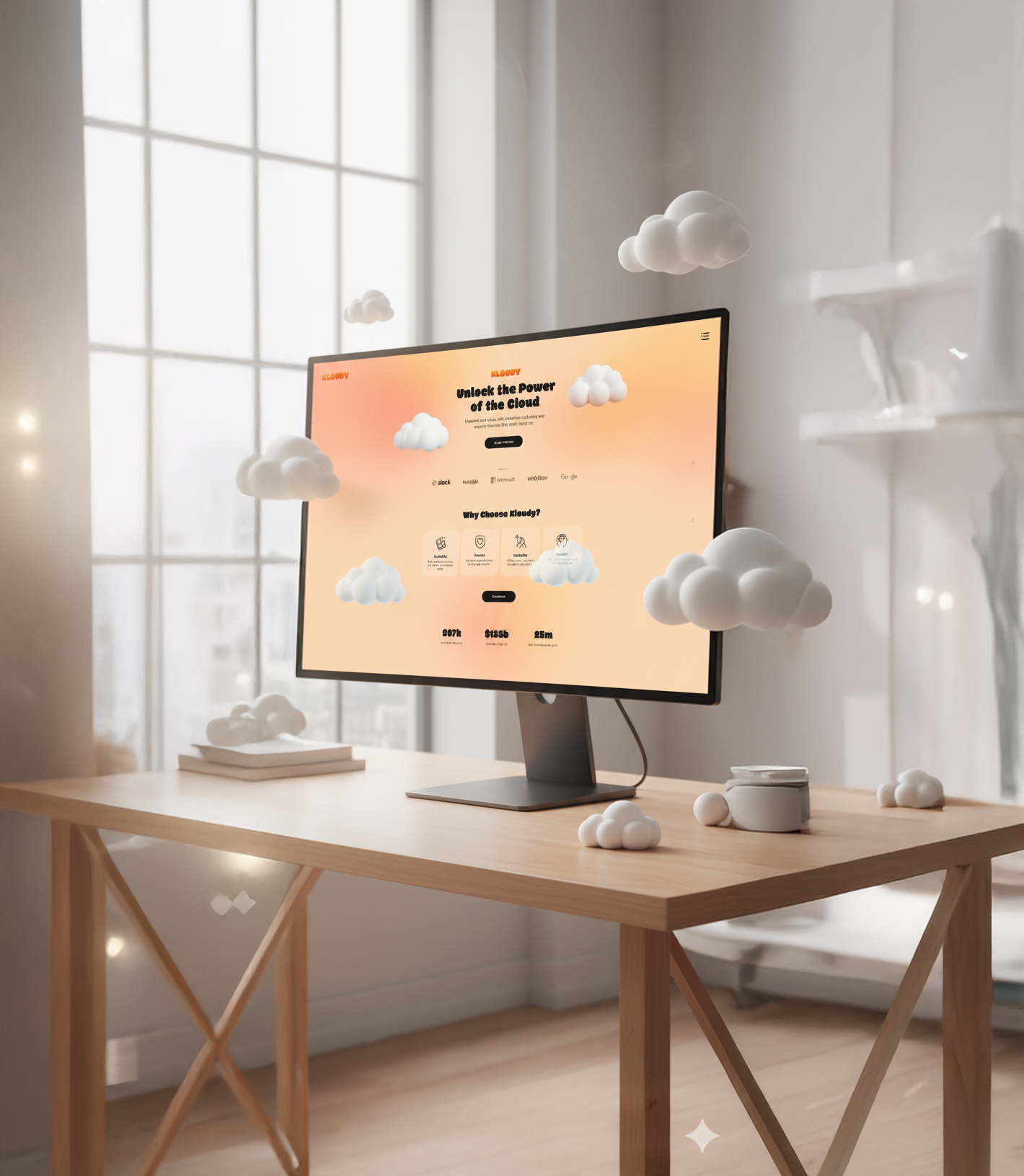 Kloudy - Landing page ai cloud design figma framer illustration landing landing page sunset ui ui design uxui design vector website