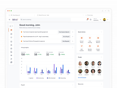 HR admin dashboard SaaS app ui b2b employee engagement hiring hr hr dashboard hub insights management minimal modern onboarding payroll report saas saasfactor team ui ux workforce