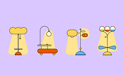 Lamps and Figures figure home icons ikea illustration interior lamp light lightbulb line mcm mid century monoweight people person vector