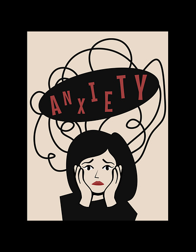 Anxiety anxiety card comic decoration design emotions feelings graphic design illustration mental health minimalistic poster vintage woman
