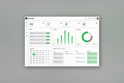 Flowstats: A Project Management UI Concept branding dark mode dashboard light mode logo animation logo design project management ui
