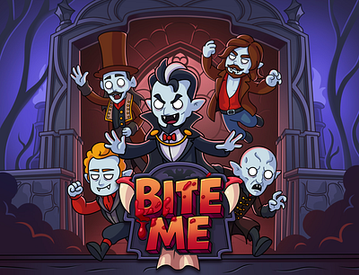 MooWin Casino: Project cover 2d cartoon character design cover crypt cute dracula game art game illustration game logo illustration night forest poster undead vampire