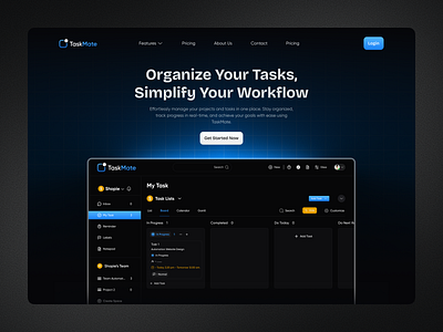 TaskMate — Hero Design app design dark ui hero section hero section ui landing page design saas website ui ui design ui designer uiux designer user interface ux ux design ux designer visual design web design web designer website design website designer