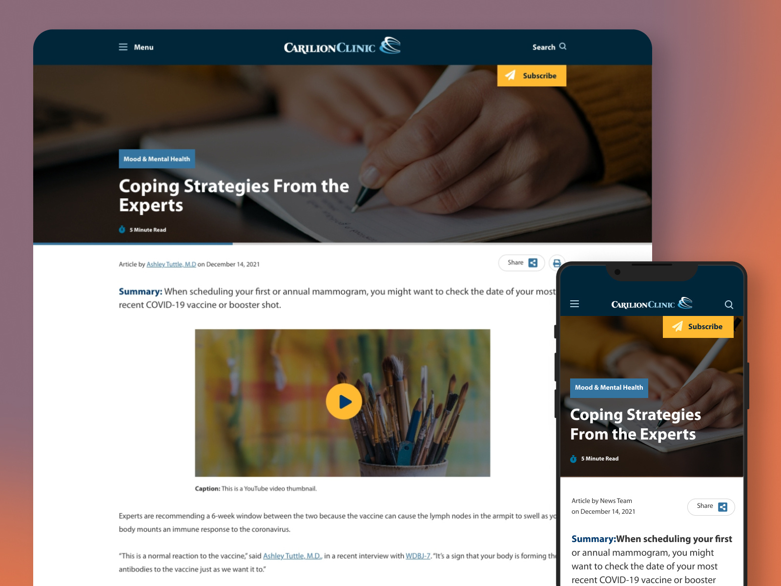 Health & Wellness blog content marketing healthcare landing page ui