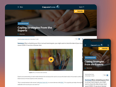 Health & Wellness blog content marketing healthcare landing page ui