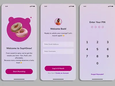 SupASnax (Onboarding and Login Screen) figma food and snacks login screen minimalist design mobile app mobile design mobile ui onboarding screen sign in screen ui ui design uiux