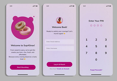 SupASnax (Onboarding and Login Screen) figma food and snacks login screen minimalist design mobile app mobile design mobile ui onboarding screen sign in screen ui ui design uiux