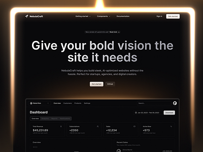 AI-Powered Landing Page Design for Best CRO ai saas ui clean uiux dark ui design figma design landing page design modern web design saas landing page tech website website builder ui website ui