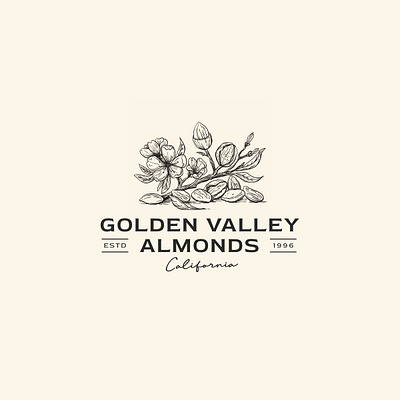 Almonds almond almonds blossms branch branding brend identity drawing graphic design hand drawn illustration leaf logo nature organic tradition tree vintage