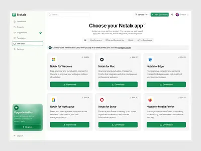 Notalx - Dashboard AI SAAS Writing - Get Apps Page ai assistant animation apps card clean dashboard dashboard ai design document document ai integration integration page note saas ai smooth ui uiux ux writing
