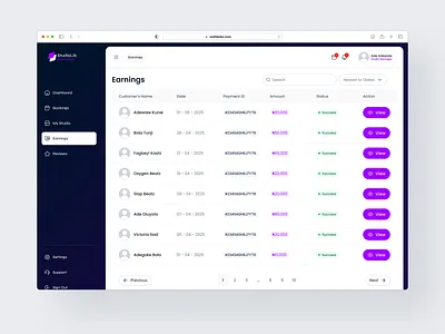 Earning/Payment Records Screen app design ui ux
