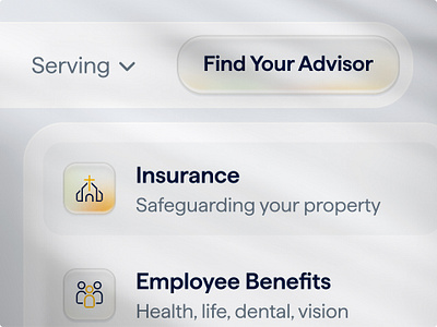 Improved Navigation Experiment branding button church hover icons insurance iridescent light light rays lighting navigation orange rays shiny ui