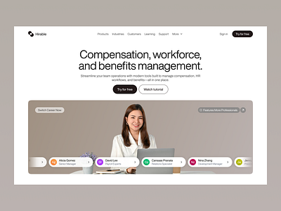 Hirable - HR Management Animation Landing Page animation business cansaas design employee hr management human resource landing page modern design payroll saas ui ux web design website