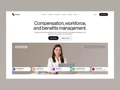Hirable - HR Management Animation Landing Page animation business cansaas design employee hr management human resource landing page modern design payroll saas ui ux website