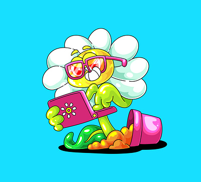 Hacker Flower Illustration animation branding cartoon cartoon character chibi characters children illustration creature design flower flower cartoon flower illustration graphic design hacker illustration kawaii kid mascot logo procreate smart ui