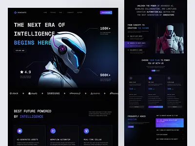 Futuristic AI Website ai artificial intelligence dark mode design futuristic interface landing page robot system technology ui ux