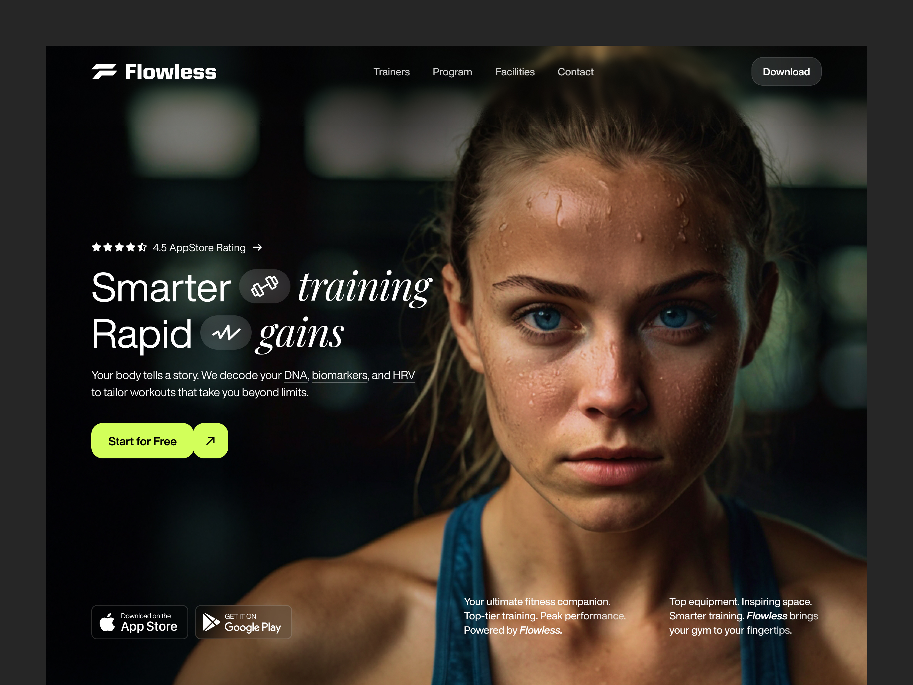 Example of Flowless — GYM Website UI/UX Design | Header Design