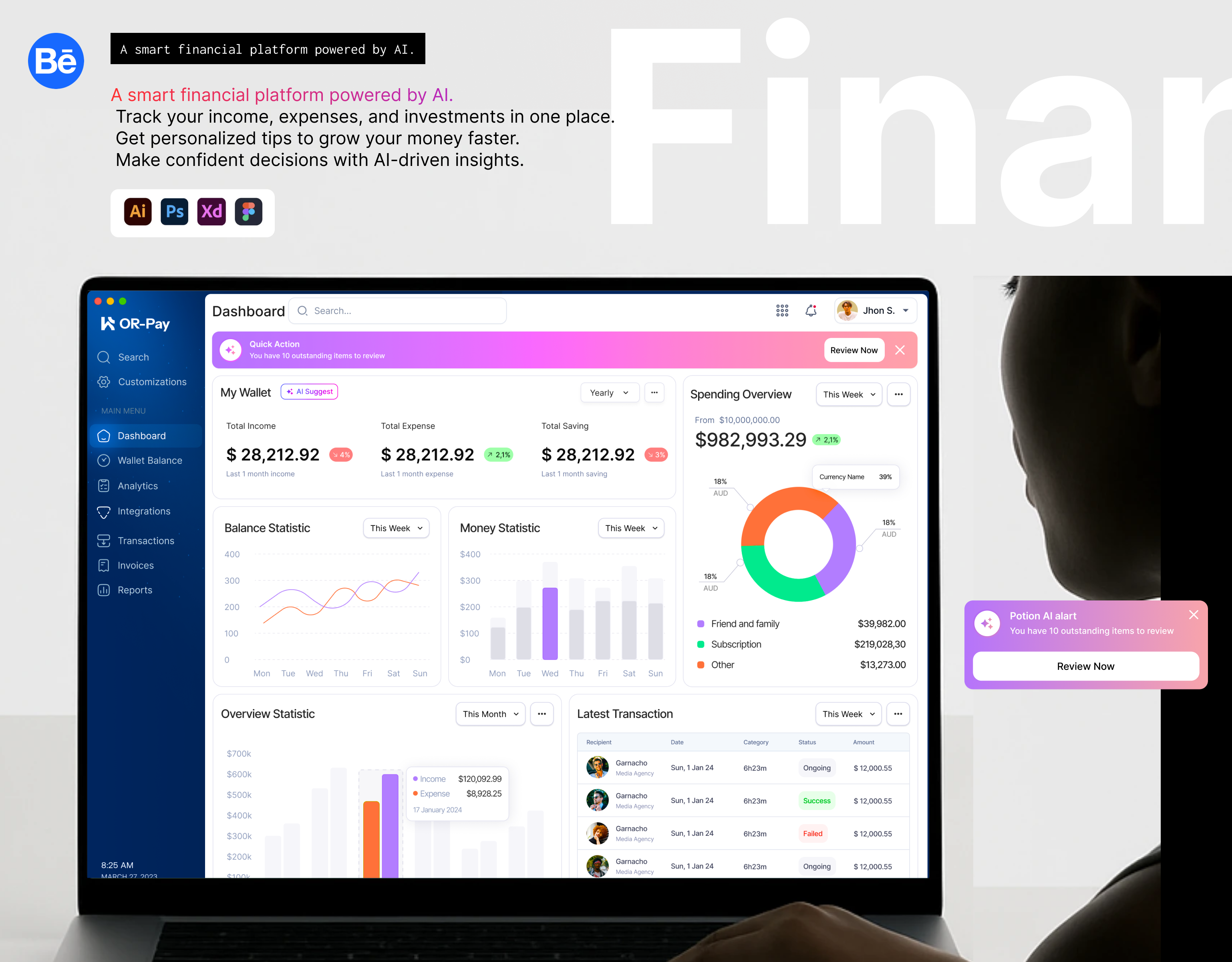 AI Smart Financial Management Platform ai ai dashboard ai management ai payment ai platform ai suggestion ai transaction financial management fintech