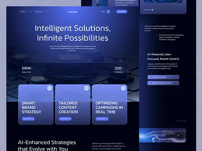 Cloutzen – AI-Powered Marketing & Automation Landing Page 3d 3d futuristic website ai agents ai agents landing page ai marketing landing page ai powered branding ai saas ui automated content platform b2b ai design branding creative automation saas dark tech theme design framer ai landing gpt marketing tool ui graphic design illustration jasper ai website webflow saas ui writesonic ux