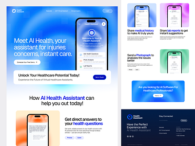 AI Health Assistant - Landing Page Design aero design ai health care aiassistant design digitalhealth gradientui healthcare website healthtech landing page landing page design minimal redesign saasdesign ui uiux web design website design