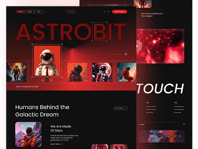 Astrobit – Futuristic Space Exploration Landing Page UI 3d futuristic website ai agents ai agents landing page ai marketing landing page ai powered branding ai saas ui automated content platform b2b ai design branding creative automation saas dark tech theme design framer ai landing gpt marketing tool ui graphic design jasper ai website webflow saas ui writesonic ux