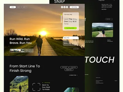 Run Wild – Immersive Landing Page Design for Fitness & Outdoor 3d interaction website ai agents ai agents landing page app athletic uiux branding community running website dark theme fitness website design fitness branding fitness tracker ui fitness website design graphic design illustration inspirational web design landing page for sports motion ui design outdoor brand website runner community platform running event landing page