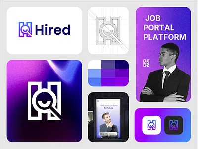 Hired Logo & Branding for Job Platform animation branding business logo contract creative agency logo employee freelancer futuristic logo hired job search letter h logo logo logo designer magnifying glass monogram logo print remote worker simplified logo tech startup logo worker