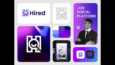 Hired Logo & Branding for Job Platform animation branding business logo contract creative agency logo employee freelancer futuristic logo hired job search letter h logo logo logo designer magnifying glass monogram logo print remote worker simplified logo tech startup logo worker