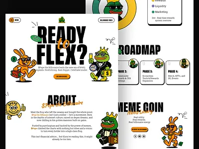 $Pepe the Billionaire - crypto meme mem token art blockchain crypto cryptocurrency illustration landing page meme meme coin meme coin design meme coin landing page meme coin website meme landing page meme token memecoin website solana token trend ui uidesign website