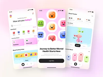 Jiwo Q - Mental Health/Mood App 3d animation app branding design graphic design health illustration logo mentalhealth minimal mobile design mobile ui mood moodapp motion graphics ui uidesign ux uxdesign