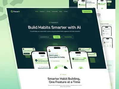 Website UI Design for an AI Habit Tracker ai ai powered app app landingpage b2b habit building habit tracking app health wellness health website landing page product design radiyal saas landing page saas website ui ui design web design web ui design website design wellness app wellness website
