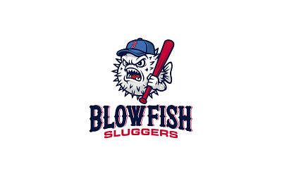 Blowfish Sluggers Baseball Sports Mascot Logo Design baseball logo graphic design illustration logo mascot logo sports sports logo