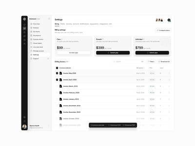 Billing settings — Untitled UI billing pricing cards product design settings table ui design user interface