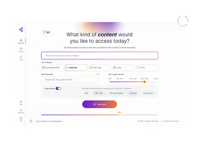 AI Contenter interface design. White Mode ai contenter creative dashboard design interface ui uxui web web design website white mode