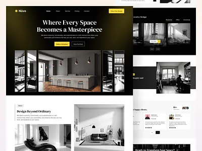 Nüvo — Modern Interior Design Agency Landing Page aesthetic interior ui agency homepage architecture studio clean layout commercial interior creative agency dark theme website home decor interior agency interior design interior showcase jabel landing page luxury website minimalist design modern interface modern web design office interior trexa lab website design