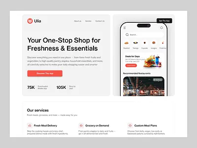 One-Stop Grocery & Meal Delivery Experience appdesign cleanuidesign dribbbleeweeklywarmup figmadesign foodapp fooddeliveryui groceryapp herosection mealdelivery minimaldesign mobileappodesing productdesign uiux uxinspiration