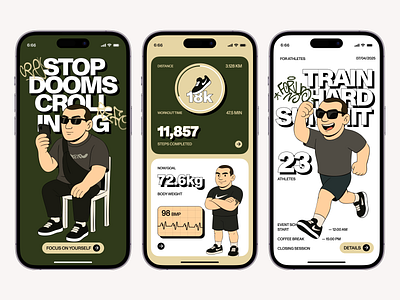Train Hard – Mobile App Concept active athlete body goals edurance event fitness app gym health heart rate inspiration mobile app motivation sport steps strenght tracker training ui ux workout