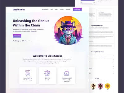 BlockGenius — NFT Landing Page Concept blockchain crypto cryptoui design designer figma homepage landing page nftdesign nftwebsite uxui web design web3 website
