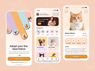 Pet Adoption Mobile App UI – Find Your Furry Best Friend adoptdontshop adoption animal app app design arobix design figma ios design mobile app mobile design pet pet adaptation app pet app pet marketplace petadoptionapp petcare app petrescue shelterpets ui