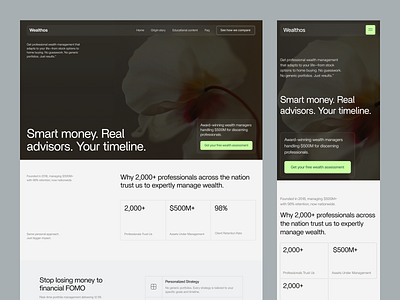 Wealthos – ROI-Focused Landing Page Design conversionstrategy design financeui highimpactdesign landing page landingpagedesign minimaldesign roidrivendesign trustbasedbranding ui uiux userjourney web web design webdesign webdesignforstartups webflowdesign website