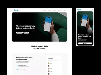 DashPay. Crypto landing page. animation bento crypto minimalism mobile mockup motion motion graphics product web website