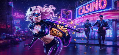 CatWoman 2d 2d art banner branding casino character design concept art igaming illustration online casino