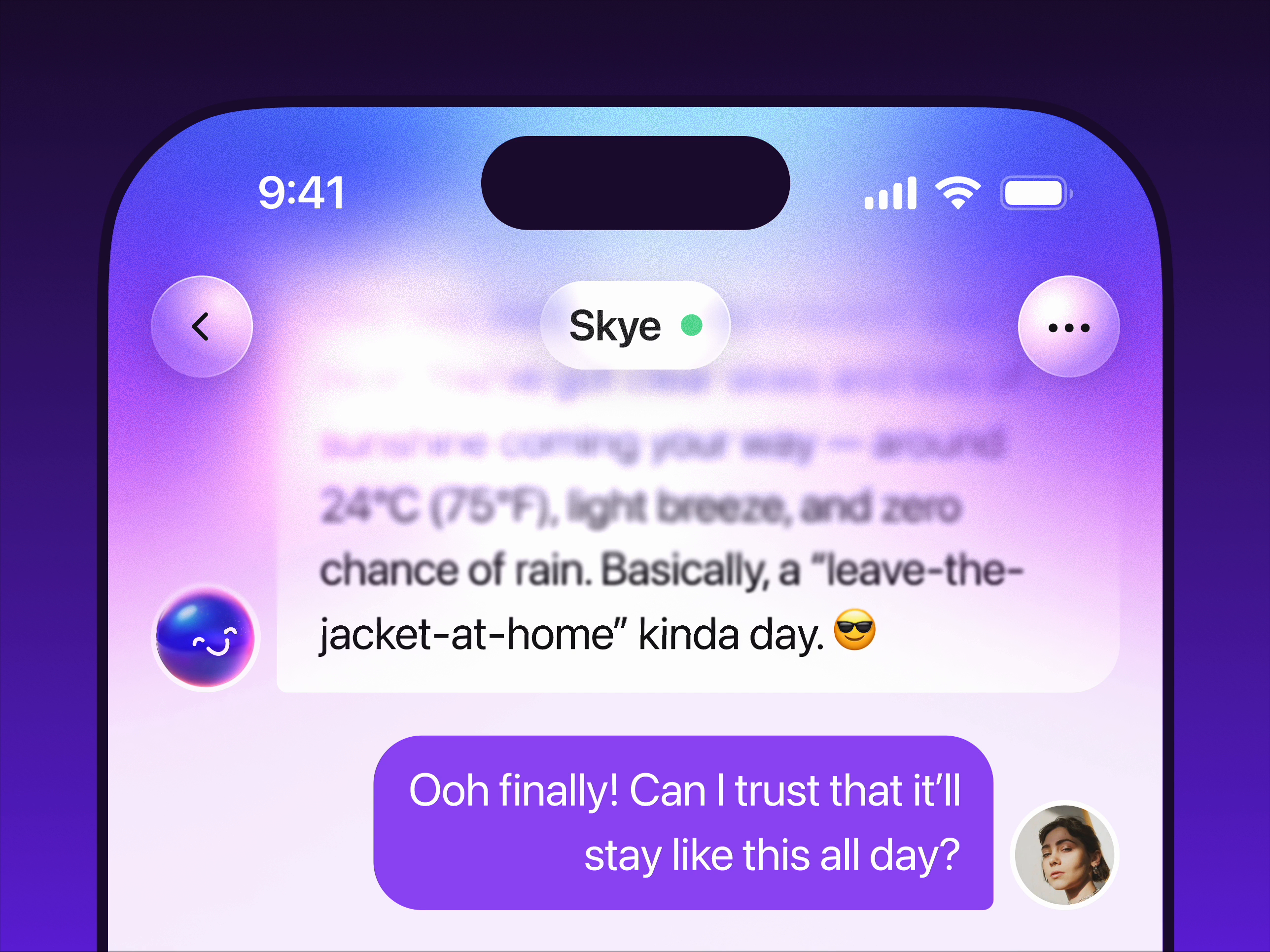 Example of Light & progressive blur effect on scroll — Chat app ✨