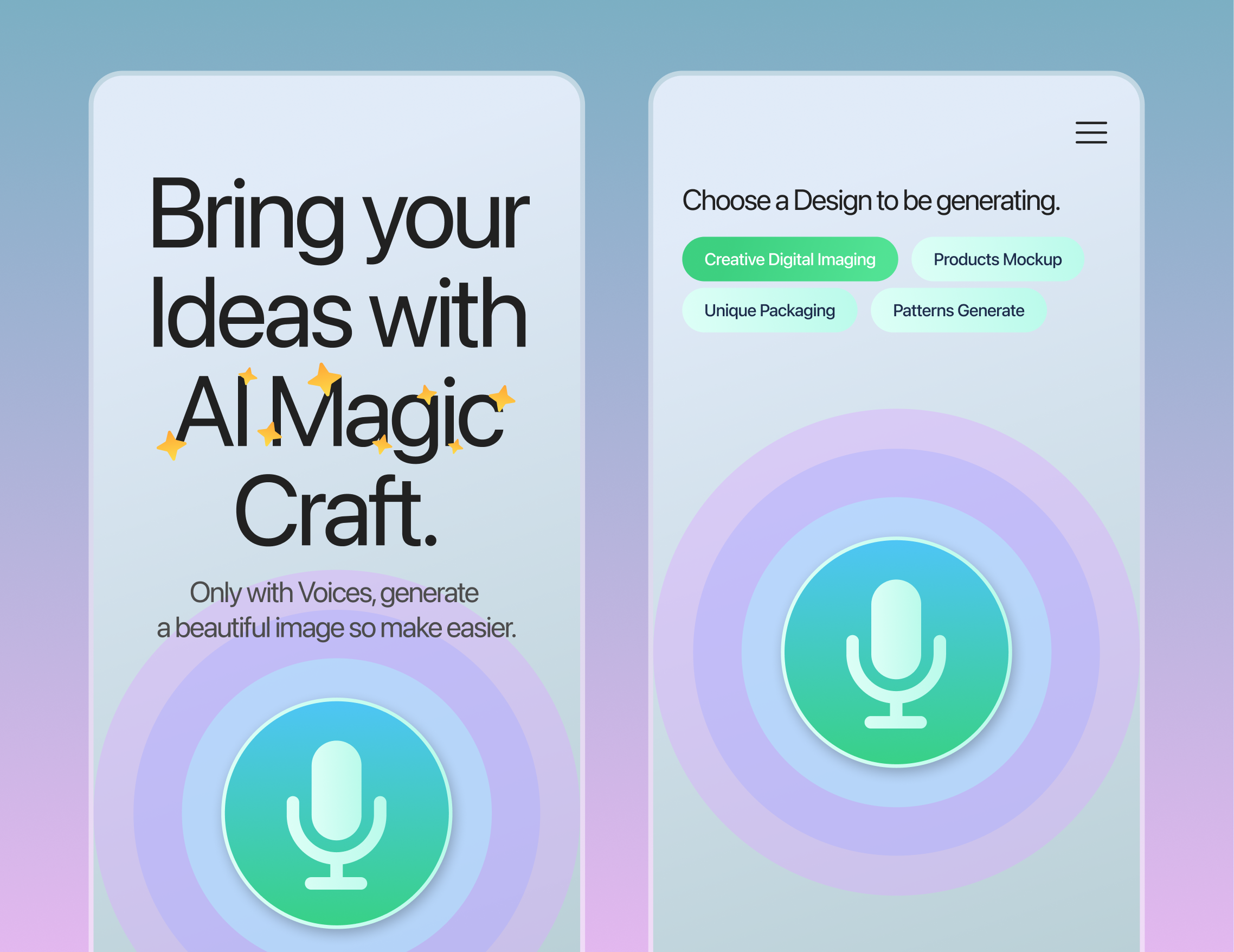 AI Magic Craft ai artificial intelegence digital imaging image generator mobile mockup design pattern design product ui ux voice
