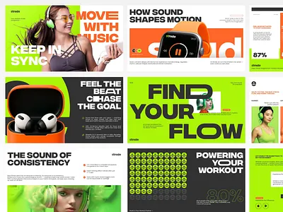 Striide - Workout Music Assistant Pitch Deck animation bold brand branding design fitness gadget graphic design green gym logo motion graphics music orange pitch deck pitch deck animation pitchdeck presentation vektora workout