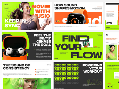 Striide - Workout Music Assistant Pitch Deck animation bold brand branding design fitness gadget graphic design green gym logo motion graphics music orange pitch deck pitch deck animation pitchdeck presentation vektora workout