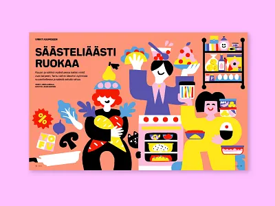 Editorial illustration for M2 magazine characters color harmony colorful cost of living crisis cover art cover illustration cute editorial finnish illustration flat color flat illustration flat style food illustration illustration leena kisonen magazine illustration modern illustration scandinavian scandinavian illustration vector art